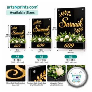Customized Acrylic Planter Name Plate for Home Entrance – A4, 8 × 12 Inches | PlanterNamePlates.artsNprints.com - Image 3